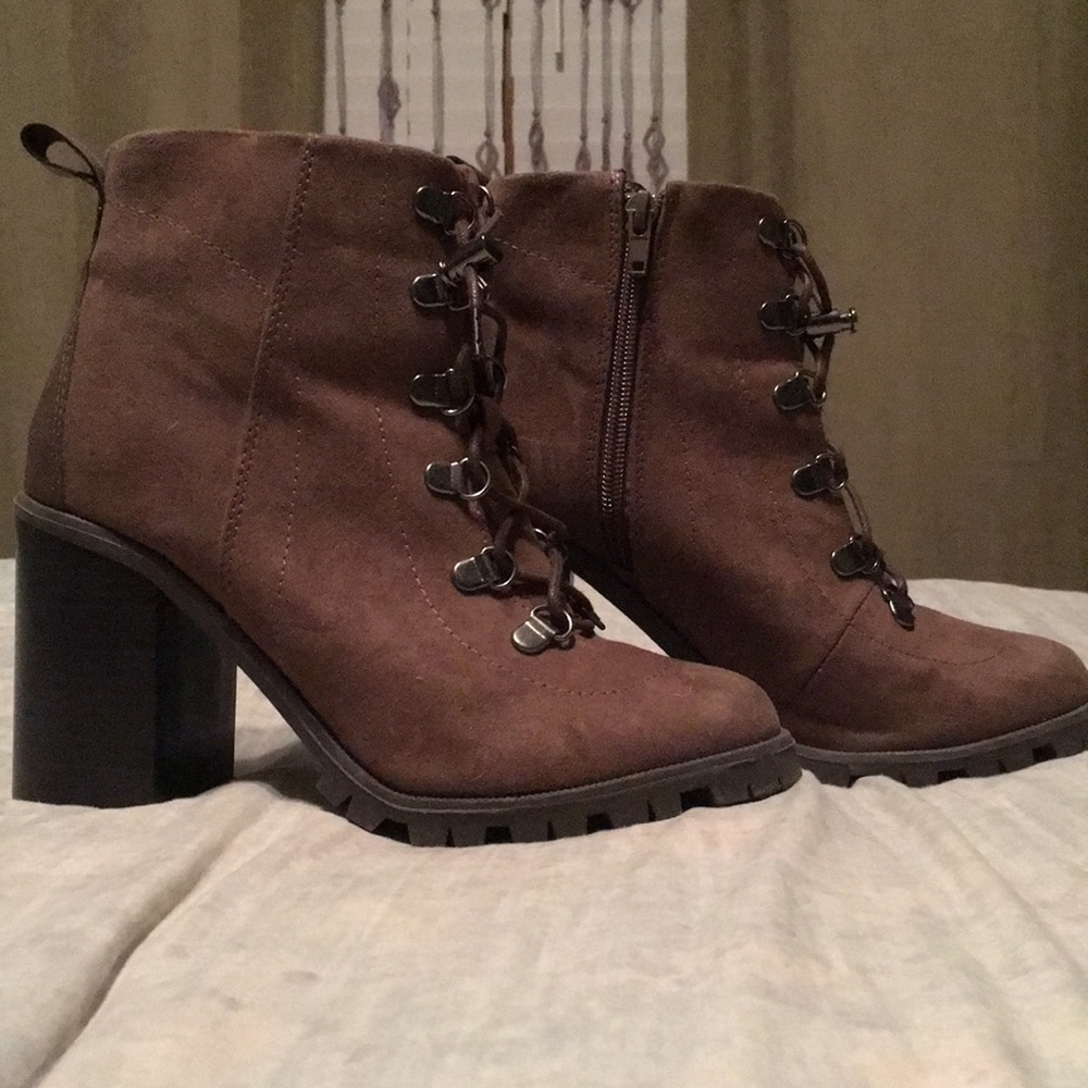 Lace-Up Suede High Heel Block Bootie